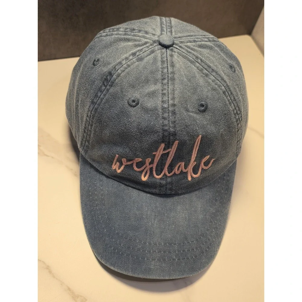 Adams Westlake Blue Denim Baseball Cap Pink Embroidered Dad Hat LP101